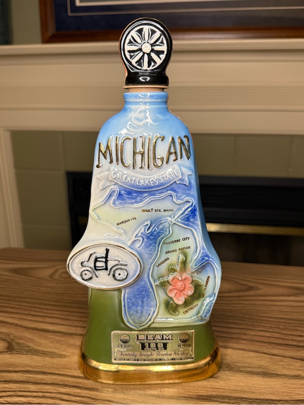 Jim Beam Michigan 1972 Decanter-Collectible-Tax Stamp Tape & Plastic Stopper